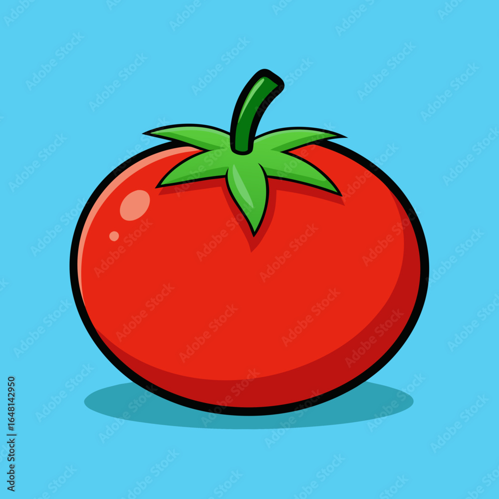 Vector illustration of a fresh, red tomato with water drops and a green leaf Vector illustration of a fresh, red tomato with water drops and a green leaf