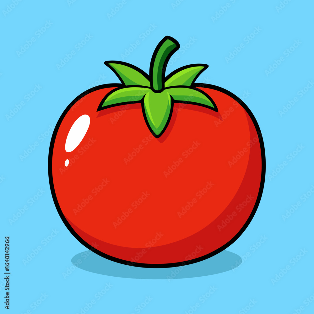 Fresh ripe red tomato vector illustration with a green leaf and drops, perfect for a healthy food and diet icon Fresh ripe red tomato vector illustration with a green leaf and drops, perfect for a healthy food and diet icon