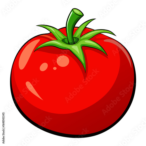 Fresh ripe red tomato vector illustration with a green leaf, perfect as a healthy food icon
