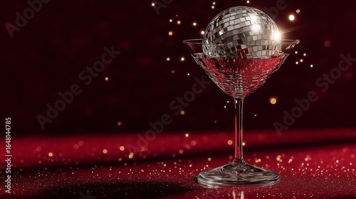 Glamorous disco ball in a martini glass