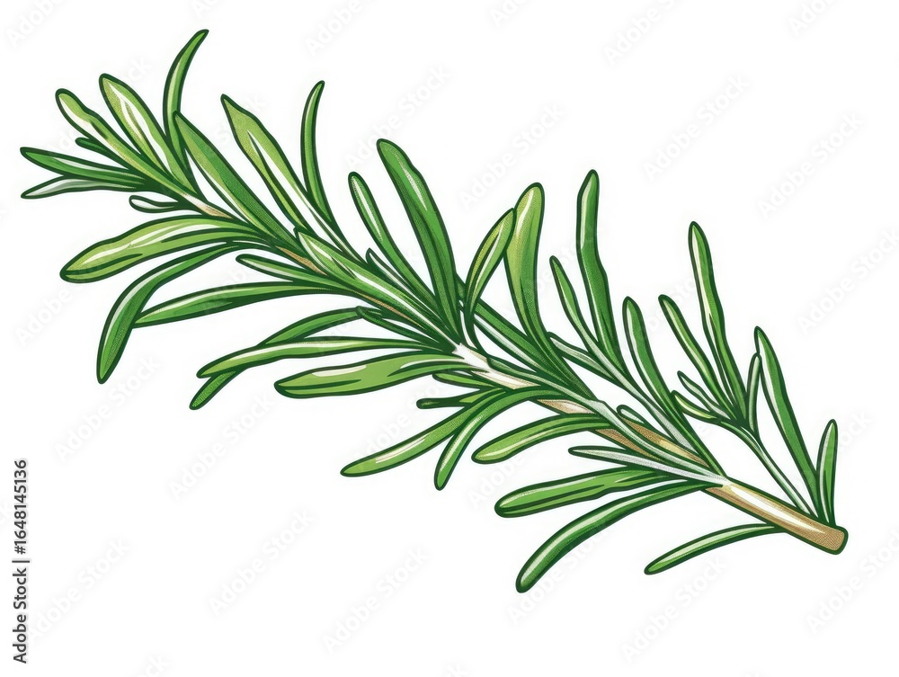 Fototapeta premium Fresh Rosemary Sprig, Culinary Herb, White Background, Food Illustration, Recipe Websites