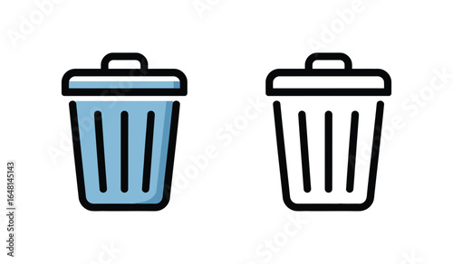 Trash Can Icon Set Depicting Deletion and Recycling Options for Digital and Print Media