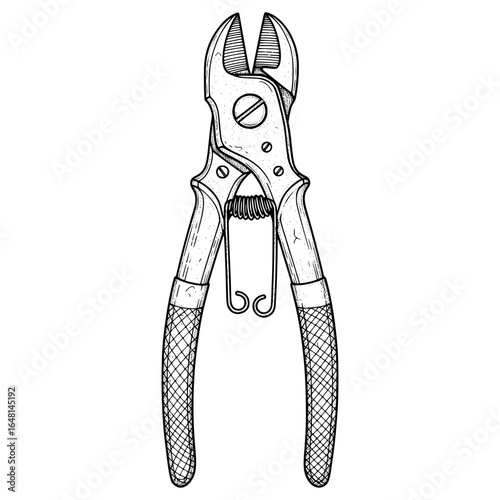 Wire cutters with vintage hand-drawn look, hand-drawn style