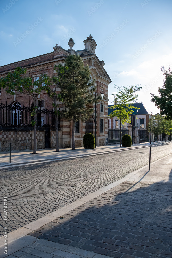 Naklejka premium Walking on sunset on Avenue of Champagne, Epernay, France, view on champagne houses