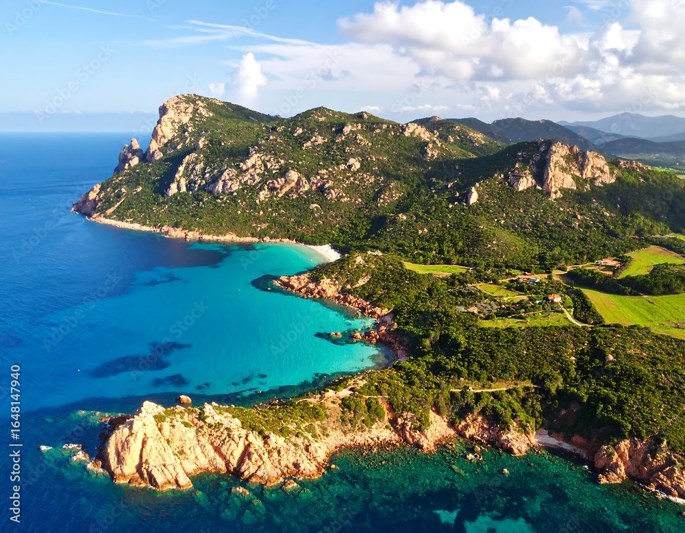 Fototapeta premium Coastal landscape with turquoise waters and hills