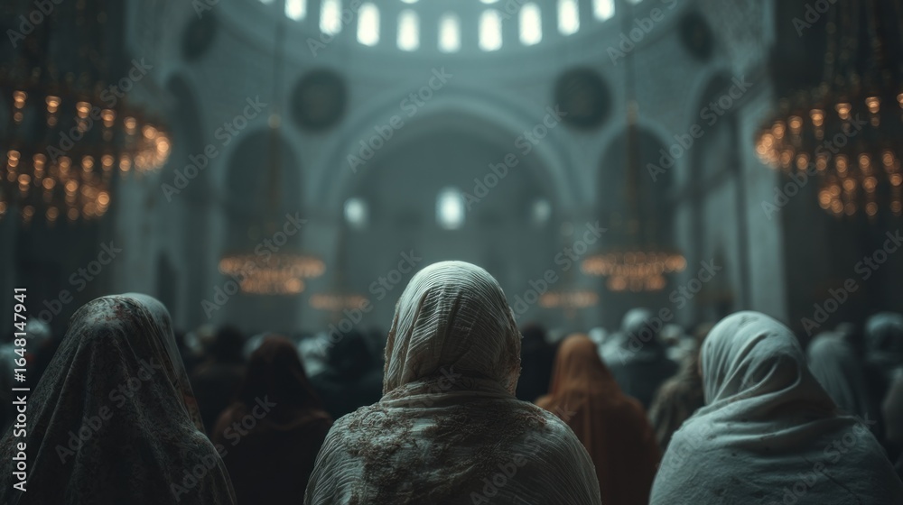 Fototapeta premium Silent devotion within a grand mosque interior