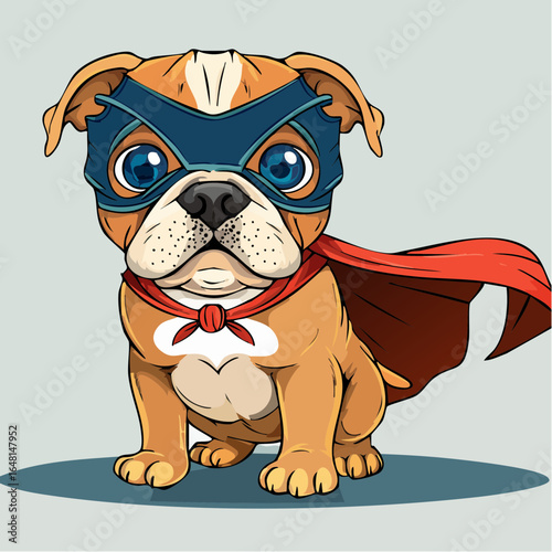 heroic bulldog puppy in superhero mask and cape – dynamic vector mascot