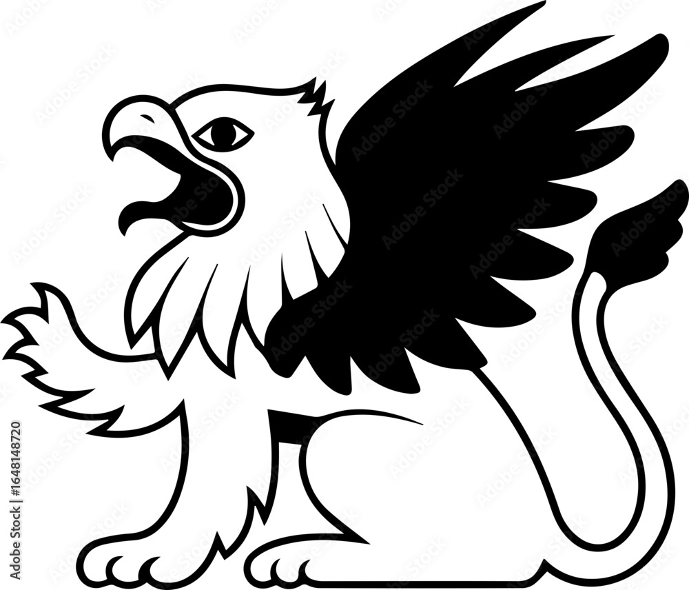 Fototapeta premium SVG Black Griffin Outline.Black and White Illustration of a Majestic Griffin Creature