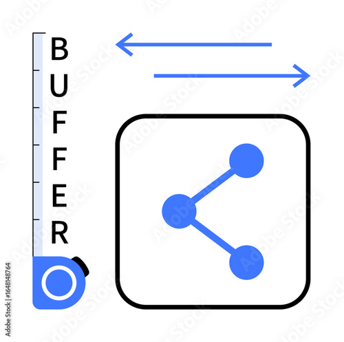 Buffer scale, sharing symbol, two arrows representing direction and connectivity. Ideal for social media, content scheduling, networking, collaboration, organization, technology simple landing page