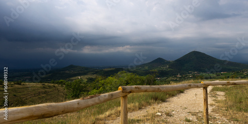 Stormy clouds and dark skies over the Eugean Hills