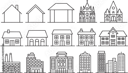 House Line Art Icons – Real Estate, Architecture, Home Symbols