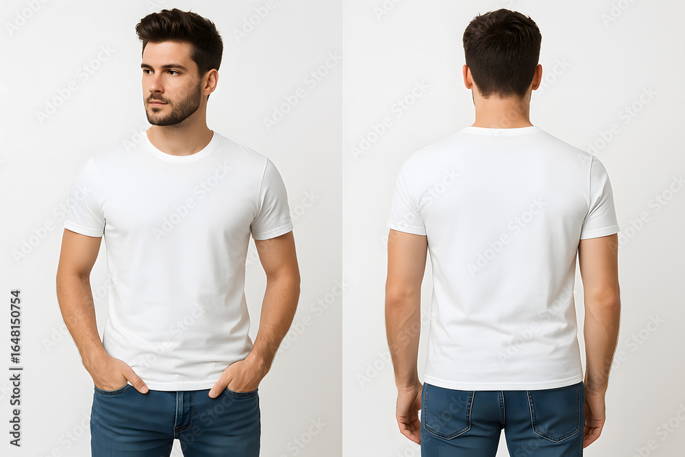 White t shirt mockup front and back view for apparel design template White t shirt mockup front and back view for apparel design template