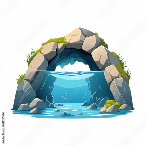 Underwater Cave Entrance Framed by Rugged Limestone Rocks