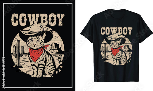 Cowboy Cat T-Shirt - Funny Western Country Style Cat in Cowboy Hat Graphic Tee