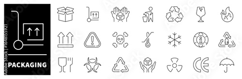 Packaging vector icons in line style. Packaging linear icons set. Outline Packaging icons