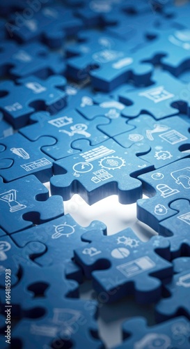 Blue puzzle pieces with missing piece highlighting ideas