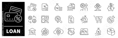 Loan vector icons in line style. Loan icons set. Outline loan icons