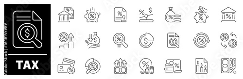 TAX vector icons in line style. TAX icons set. Outline TAX icons