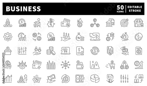 Business vector icons in line style. Business icons collection. Outline business icons