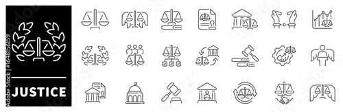 Justice vector icons in line style. Justice symbols set. Outline justice icons