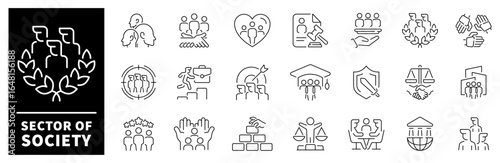 Sector of society vector icons in line style. Sector of society related icons set