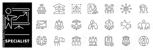 Specialist vector icons in line style. Specialist related icons set