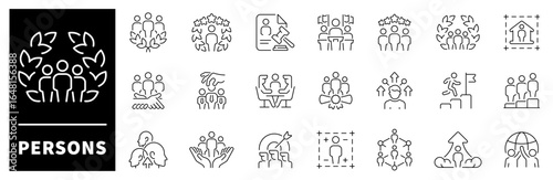 Persons vector icons in line style. Persons, community, society related icons collection. People outline vector icons