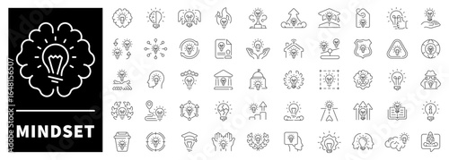 Mindset related icons collection. Mindset vector icons in line style. Idea icons set. Creativity outline icons