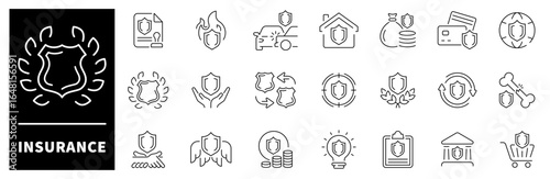 Insurance vector icons in line style. Insurance related icons collection.