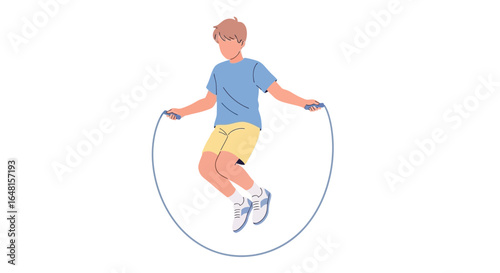 Vector Illustration of Boy Jumping Rope Athletic Activity in Flat Style Young Athlete Vector Graphic