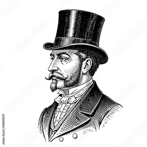 Elegant vintage portrait of a distinguished gentleman wearing a top hat and formal attire