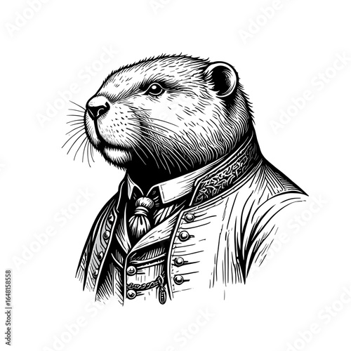 Intricately Illustrated Otter Dressed in a Suit with a Formal Tie and Distinctive Collar