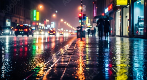 Wallpaper Mural Rainy city night scene with blurred lights on wet Torontodigital.ca