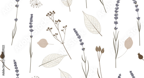 A pattern with lavender leaves and dried flower elements art