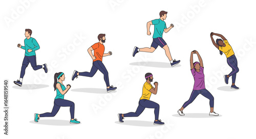 People running and exercising with technology connection theme
