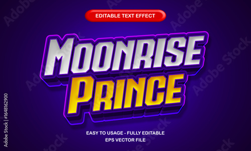 Moonrise prince 3d editable text effect, futuristic purple yellow space style typography