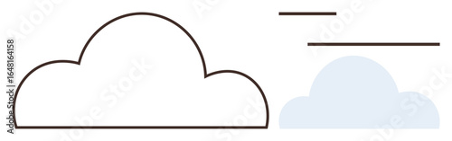 Oversized black outlined cloud with a soft blue cloud replica and parallel horizontal streaks. Ideal for weather, cloud computing, storage, simplicity, eco-conscious themes, modern design, flat