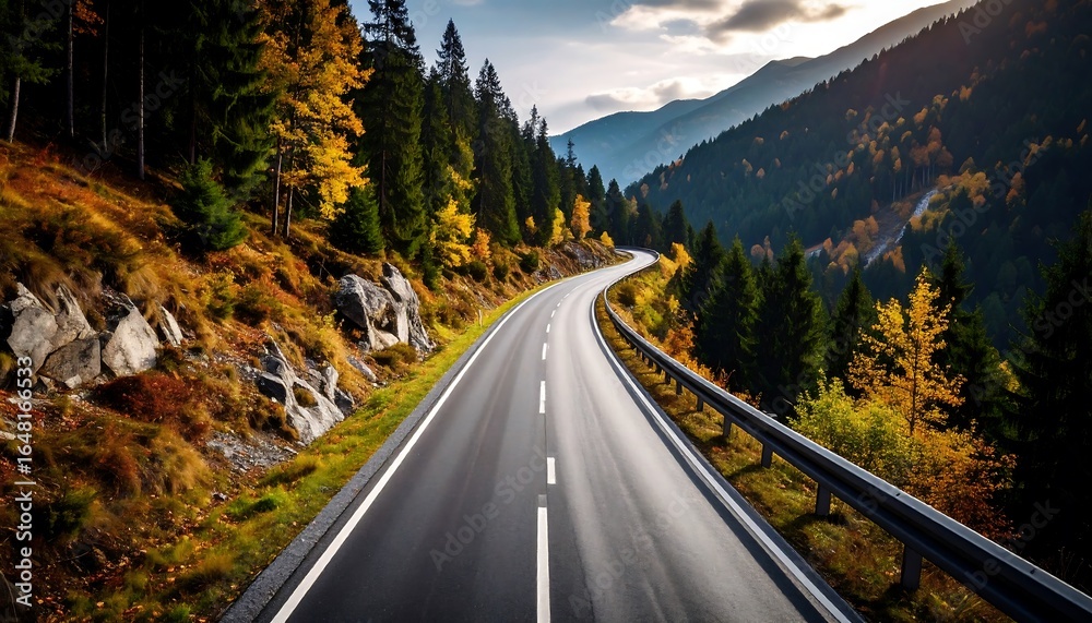 Fototapeta premium Autumnal mountain scenery with a lake or river