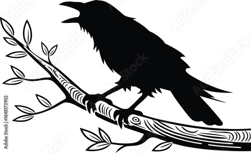 Crow Silhouette on Branch
