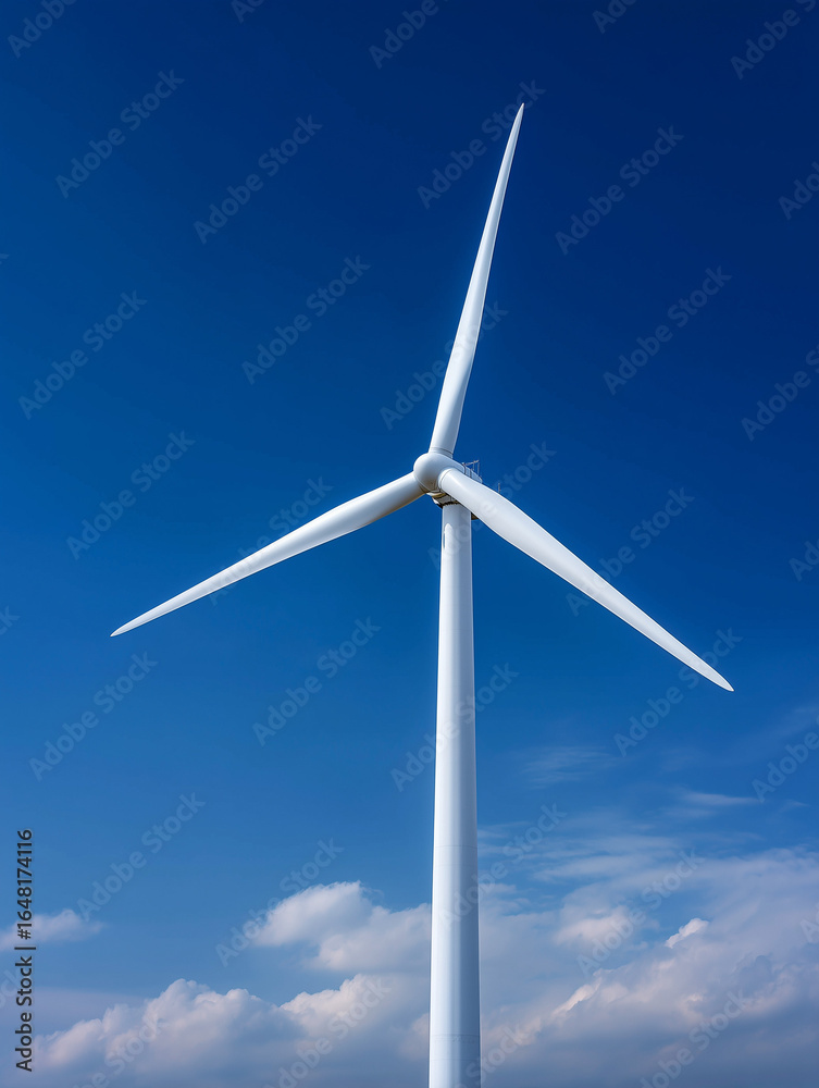 Wind turbine with long slender blades on blue gradient background, 3D render Wind turbine with long slender blades on blue gradient background, 3D render
