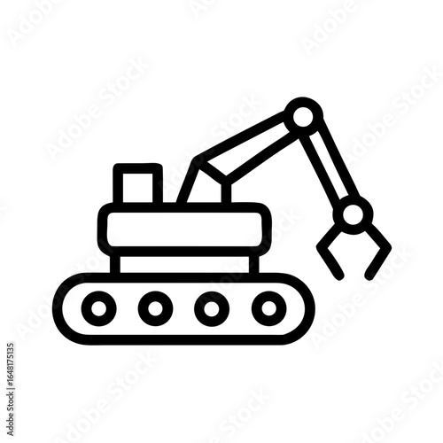 Robotic Excavator Shape-Based Outline Icon, Monochrome, Transparent Background