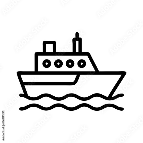 Cruise Ship Shape-Based Outline Icon, Monochrome, Transparent Background