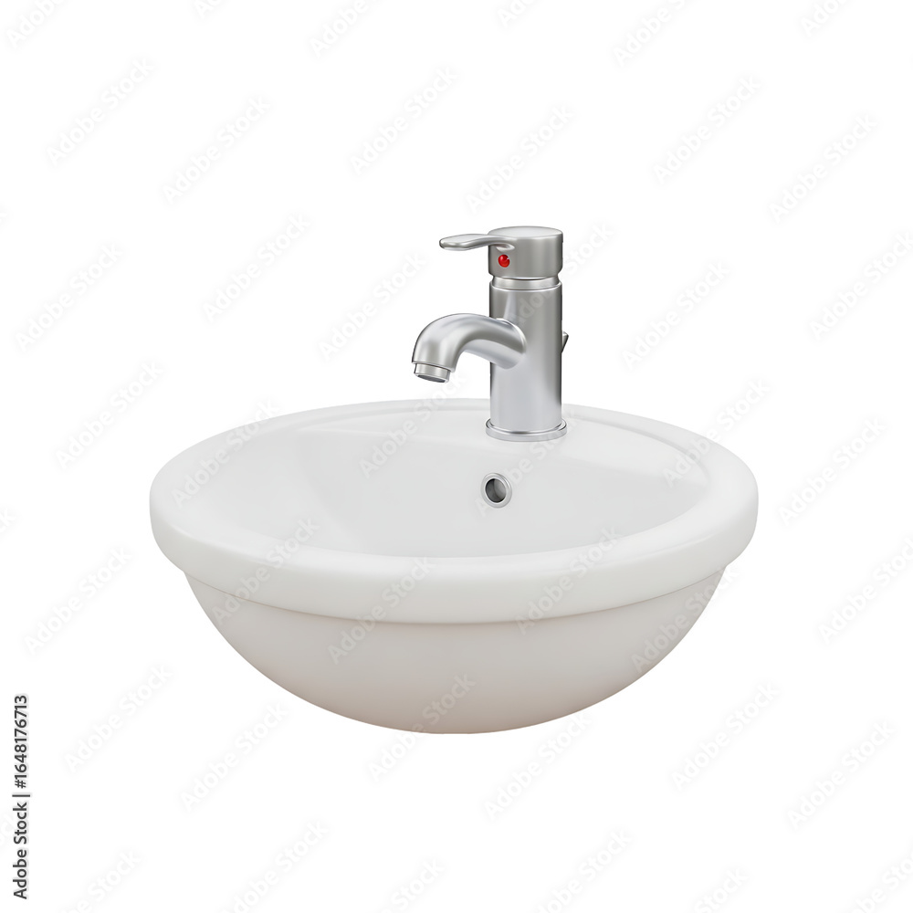 Fototapeta premium Modern white ceramic bathroom sink with chrome faucet isolated on transparent background
