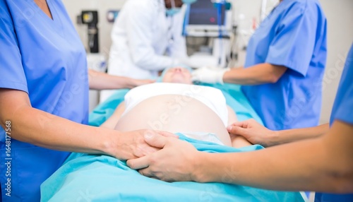 Medical personnel attending to pregnant woman