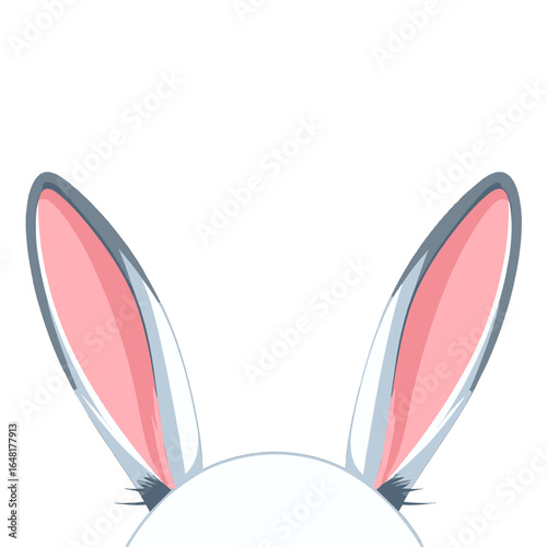 Cartoon Rabbit Ears with Pink Interior and Gray Outline