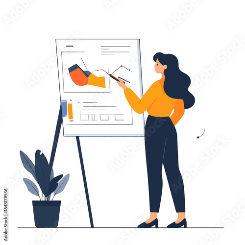 Woman Presenting Data on a Flip Chart with Marker in Hand