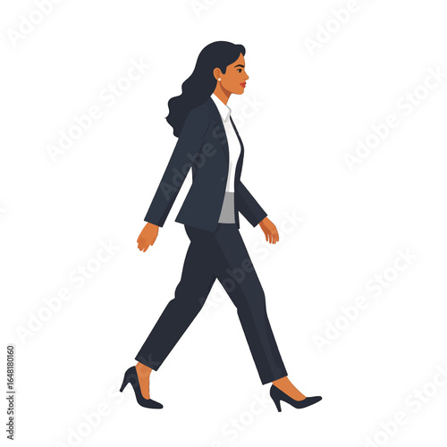 Businesswoman Walking in Dark Suit and Heels