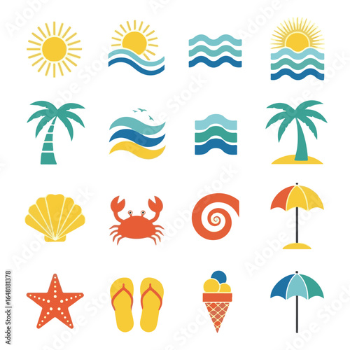Summer Icons: Bright, Colorful Vector Illustrations of Beach, Sea, and Summer Fun
