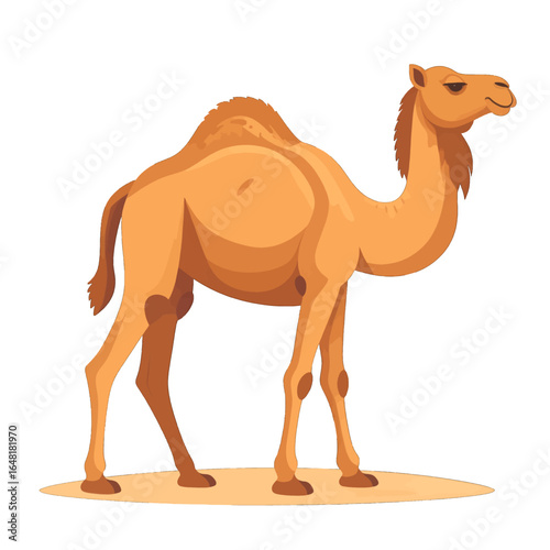 Cartoon Dromedary Camel Standing on Sand