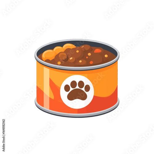 Open Can of Wet Dog Food with Paw Print Label